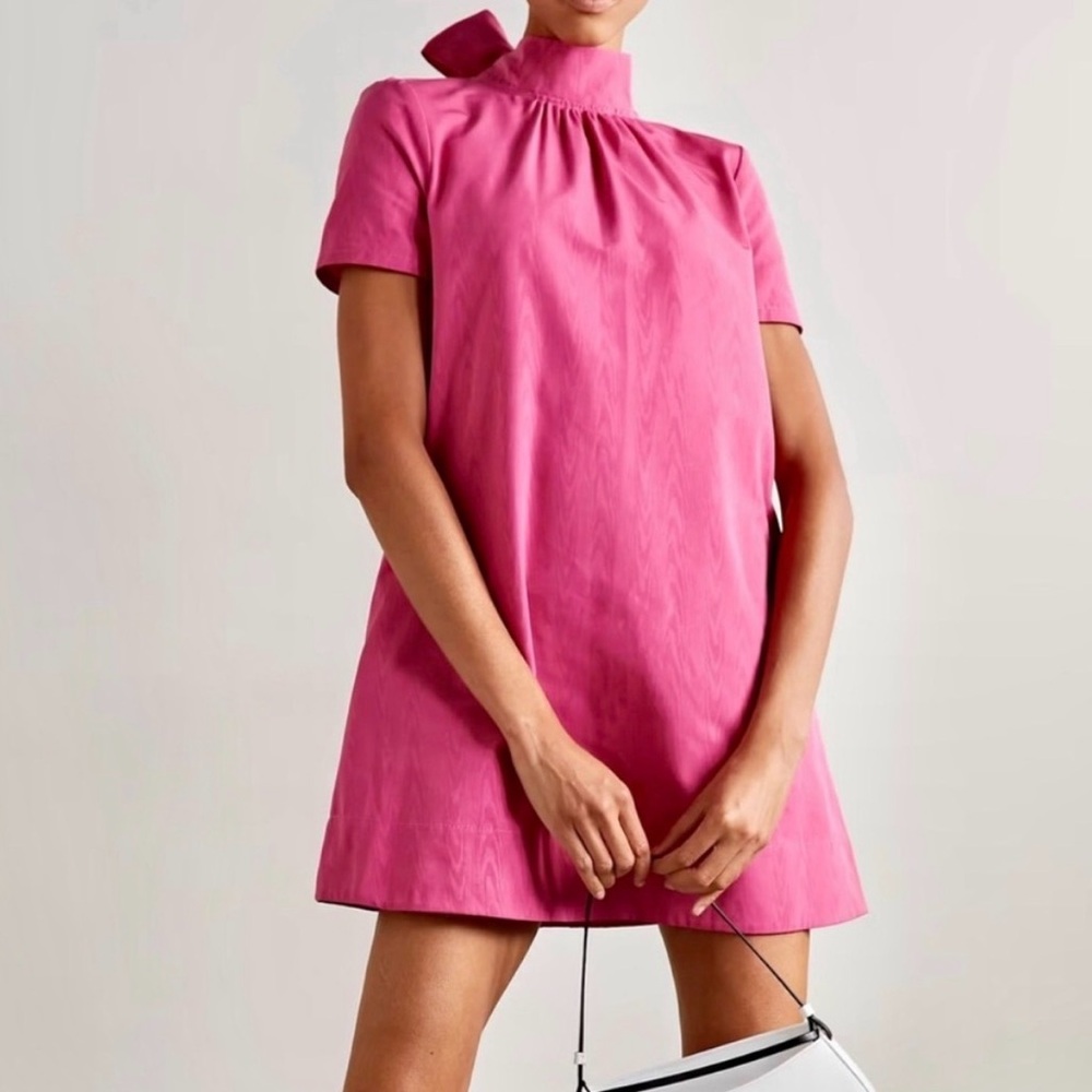 Elegant Pink High-Neck Short Sleeve A-Line Dress